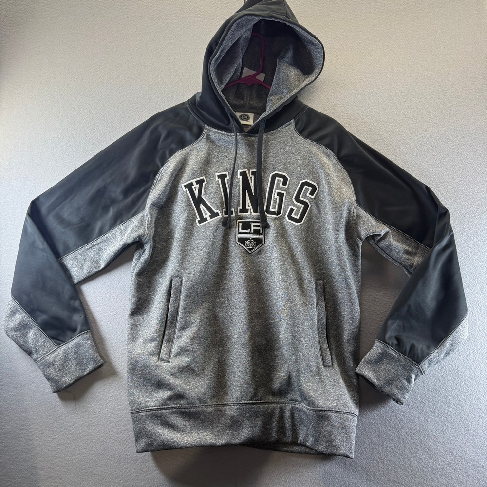 NHL Los Angeles Kings Hoodie Mens Medium Gray Black Raglan Pullover Sweatshirt
